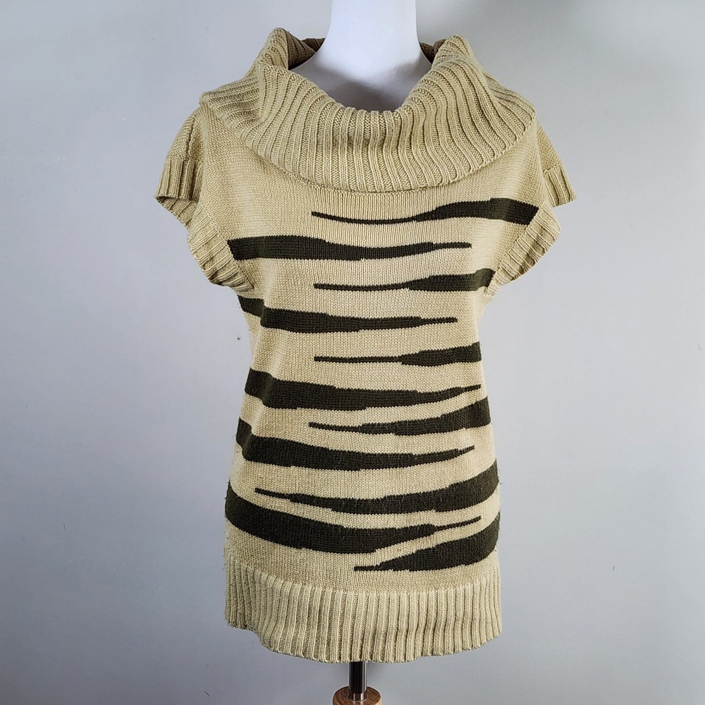 Yoki Cowl Neck Sweater Vest Top Womens Large Tan Brown Striped Boho Knit Indie